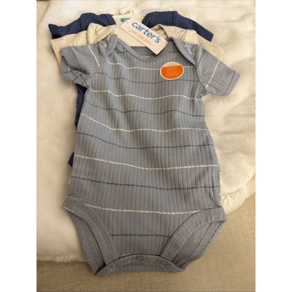 Carter's Just One You 3 Piece Bodysuit Set Ribbed Blue Oatmeal 3 Months NEW
